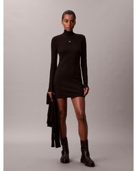 Calvin Klein - Woven Monologo Rib Mini Dress - Lyst