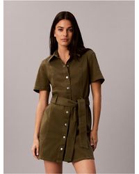 Calvin Klein - Calvin Klein Stretch Twill Belted Dress - Lyst