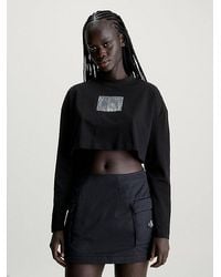 Calvin Klein - Cropped T-shirt Met Lange Mouwen En Logo - Lyst