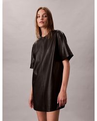 Calvin Klein - Faux Leather Short Sleeve Dress - Lyst