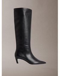 Calvin Klein - Leather Kitten Heel Tall Zip Boots - Lyst