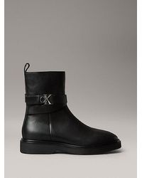 Calvin Klein - Leren Enkellaarzen Met Signature Logo - Lyst