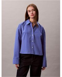 Calvin Klein - Stripe Cropped Boxy Button-Down Shirt - Lyst