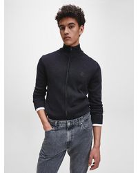 Calvin Klein C�rdigan de algod�n peinado con cremallera - Negro