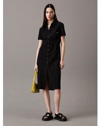 Calvin Klein - Seersucker Jurk Met Doorknoopsluiting - Lyst