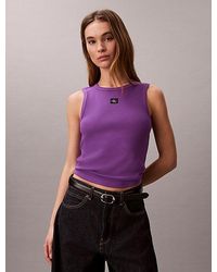 Calvin Klein - Tanktop Van Ribkatoen Met Embleem - Lyst