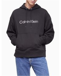 Calvin Klein Fleece Logo Terry Pullover Hoodie in Blue for Men - Lyst