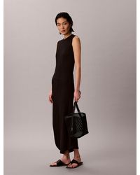 Calvin Klein - Ribbed Cotton Asymmetric Midi Dress - Lyst