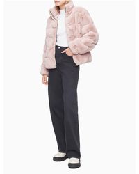 Calvin Klein Faux Fur Seamed Zip Jacket - Pink