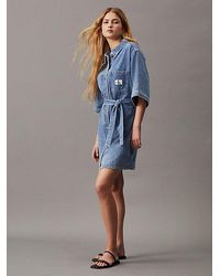 Calvin Klein - Jeanskleid BOXY BELTED SHIRT DRESS mit Logopatch - Lyst