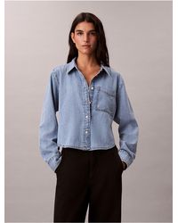 Calvin Klein - Calvin Klein Denim Cropped Relaxed Button-Down Shirt - Lyst