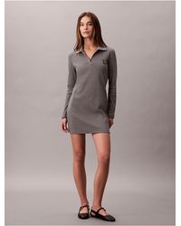 Calvin Klein - Slim Ribbed Cotton Polo Dress - Lyst
