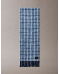 Calvin Klein - Checked Wool Leather Badge Scarf - Lyst