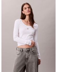 Calvin Klein - Ribbed Cotton Long Sleeve Top - Lyst