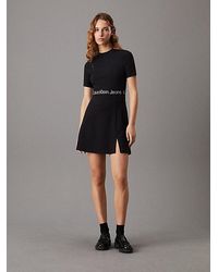 Calvin Klein - Vestido de punto milano con cinta con logo - Lyst
