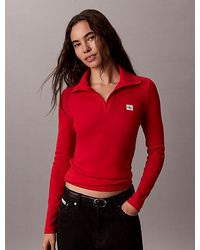 Calvin Klein - Jeans Ribbed Cotton Turtleneck Henley Top - Lyst
