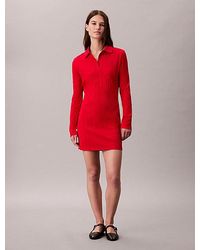 Calvin Klein - Jeans Logo Jacquard Long Sleeve Polo Dress - Lyst
