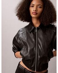 Calvin Klein - Jeans Cropped Faux Leather Bomber Jacket - Lyst