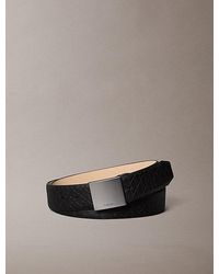 Calvin Klein - Leather Emblem Logo Plaque Buckle Belt - Lyst