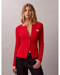 Calvin Klein - Jeans Woven Monologo Rib Cardigan - Lyst