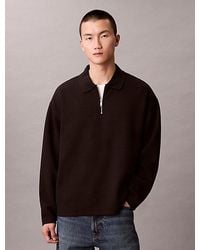 Calvin Klein - Crinkle Crepe 1 4 Zip Long Sleeve Polo Shirt - Lyst