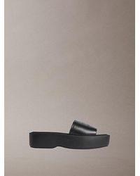 Calvin Klein - Amelia Leather Platform Sliders - Lyst
