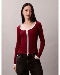Calvin Klein - Cardigan A Costine Con Scollo Rotondo E Zip - Lyst