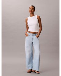 Calvin Klein - Cotton Linen Wide Leg Jeans - Lyst