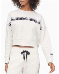 Calvin Klein Performance Double Logo Tape Cropped Sweatshirt - White