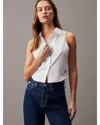 Calvin Klein - Cotton Poplin Sleeveless Shirt - Lyst