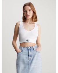 Calvin Klein - Slim Ribbed Cotton Cropped Top - Lyst