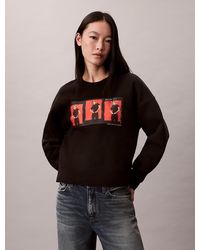 Calvin Klein - Kate Moss Fleece Graphic Cropped Sweatshirt - Lyst