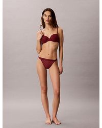 Calvin Klein - High Leg Thong Minimalist Emblem Flocked Mesh - Lyst