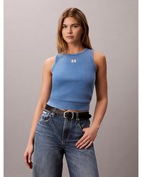 Calvin Klein - Jeans Woven Monologo Rib Tank Top - Lyst