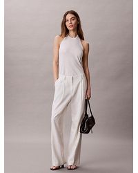 Calvin Klein - Linen Blend Wide Leg Trousers - Lyst