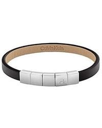 Calvin Klein - Leather And Steel Geometric Bracelet - Lyst