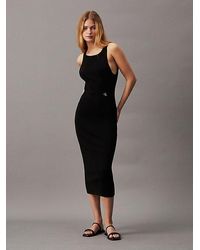 Calvin Klein - Schmales, geripptes Midi-Kleid mit Bindungen hinten - Lyst