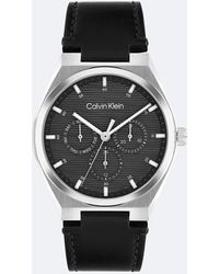 Calvin Klein - Leather Strap Multifunction Watch - Lyst