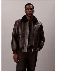 Calvin Klein - Leather Bomber Jacket - Lyst