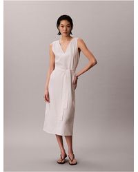 Calvin Klein - Linen Blend Sleeveless Midi Dress - Lyst