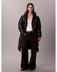 Calvin Klein - Jeans Shiny Long Hooded Puffer Coat - Lyst