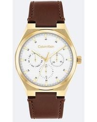 Calvin Klein - Leather Strap Multifunction Watch - Lyst