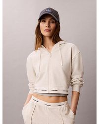 Calvin Klein - Jeans Cropped Logo Elastic Zip Hoodie - Lyst