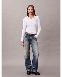 Calvin Klein - Jeans Woven Monologo Rib Collared Top - Lyst