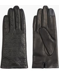 Calvin Klein Logo Leather Gloves - Black