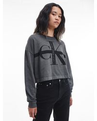 Calvin Klein Lässiges Langärmliges Logo-T-Shirt - Grau