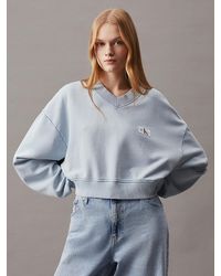Calvin Klein - Sweat-shirt a col en V en coton délavé - Lyst