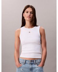 Calvin Klein - Tanktop Van Ribkatoen Met Embleem - Lyst