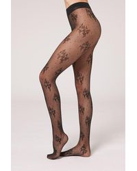 Calzedonia - Floral And Micro Polka Dot 40 Denier Tulle Tights - Lyst