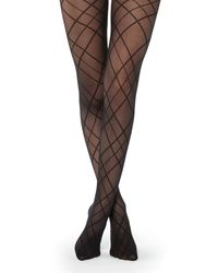Calzedonia Diamond-patterned Sheer Tights In Matt - Black